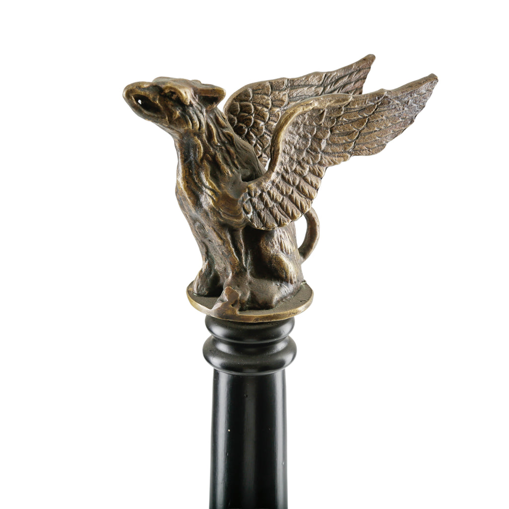 Bronze Griffin Topped Black and Wood Obelisk