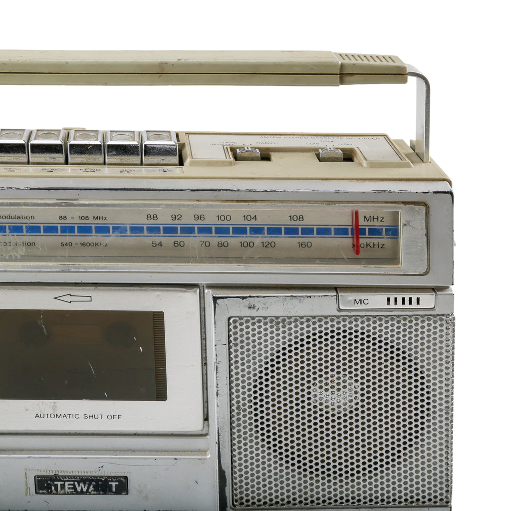 Beige and Silver AM/FM Stereo Cassette Recorder Boombox