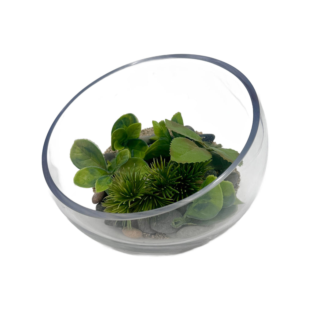 Glass Bowl Terrarium with Faux Succulents