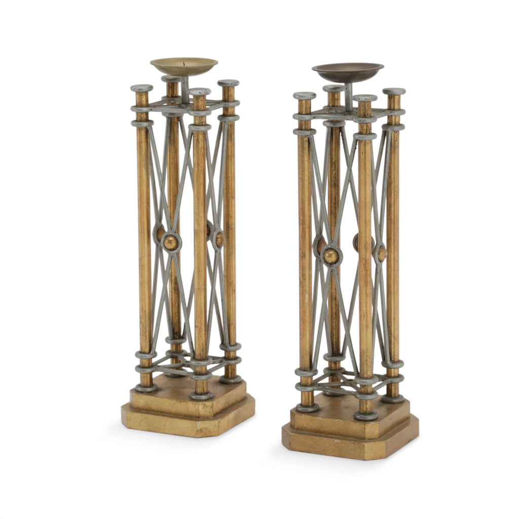Pair of Gilded Wood and Metal Candle Holders