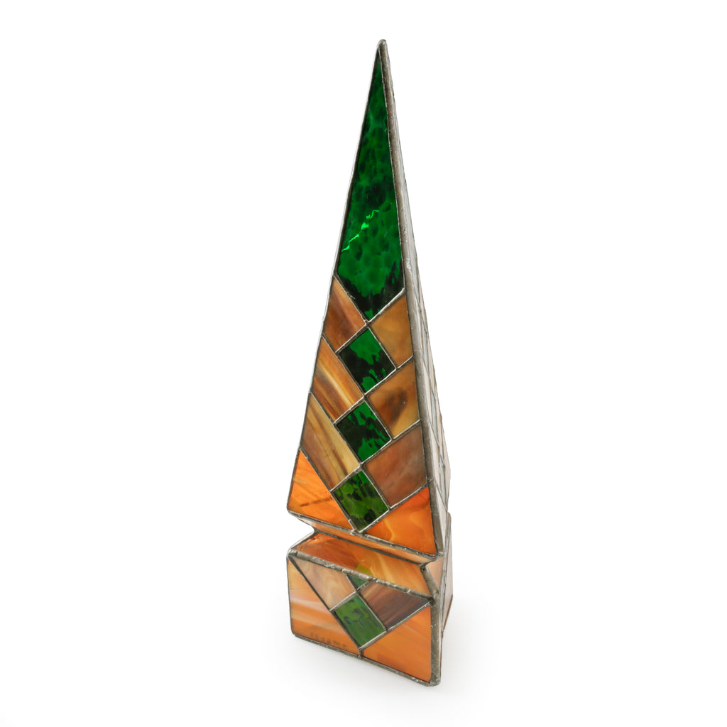Orange, Green, and Amber Stained Glass Pyramid