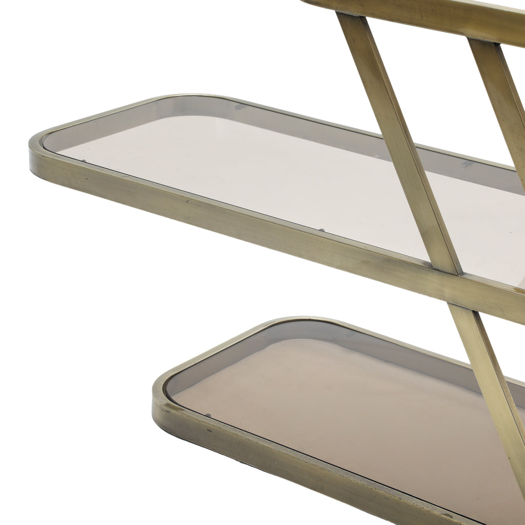 Metal and Smoked Glass Three-Tier Side Table