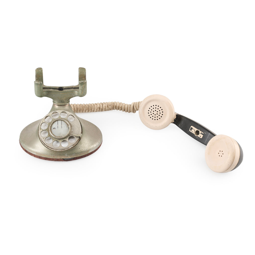 Sage Green Metal Rotary Desk Telephone with Black Handset