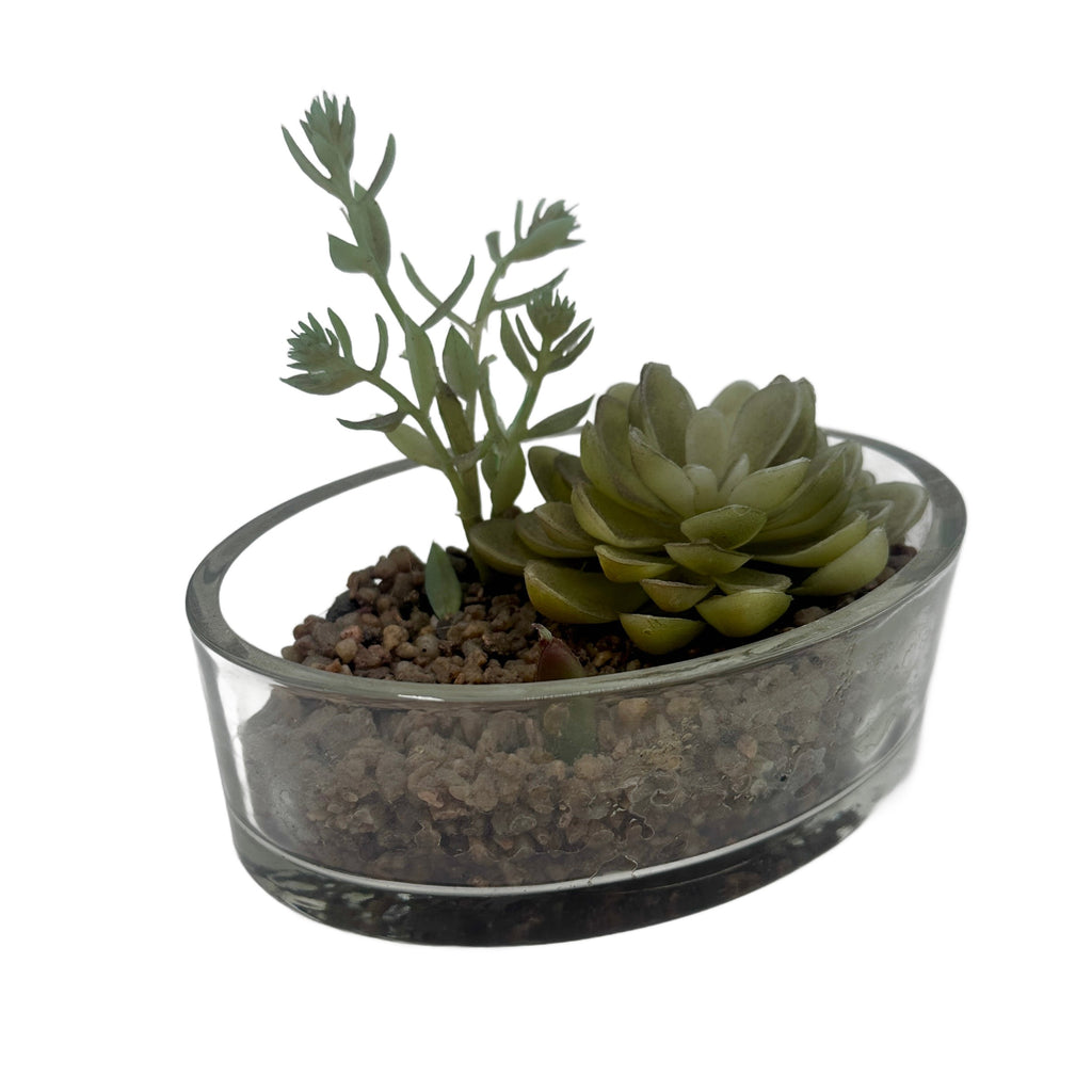 Glass Planter with Artificial Succulents