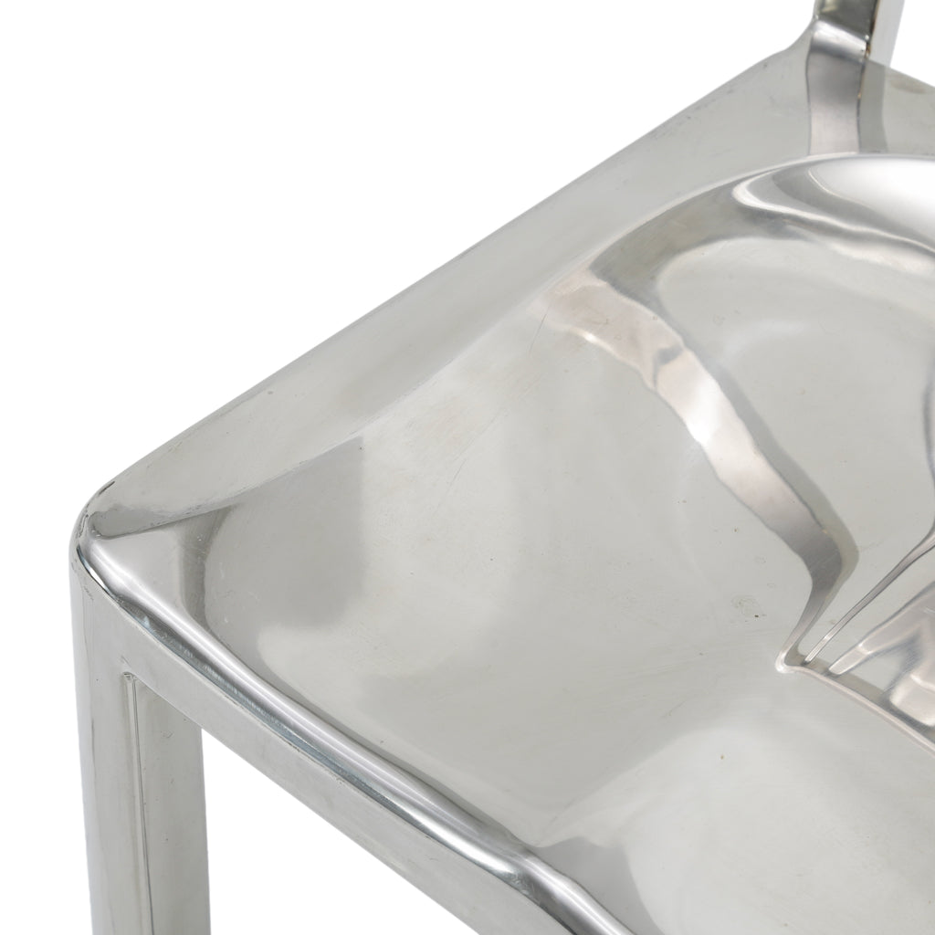 Shiny Silver Polished Aluminum Slat Back Bar Stool with Contoured Seat