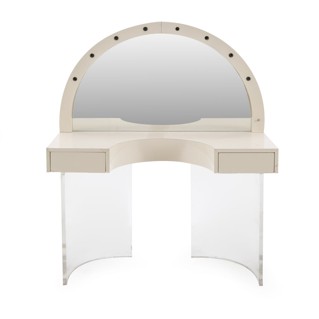Cream Wood Hollywood Regency Makeup Vanity