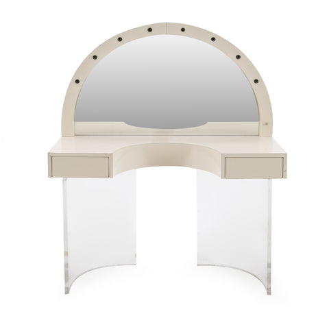 Cream Wood Hollywood Regency Makeup Vanity