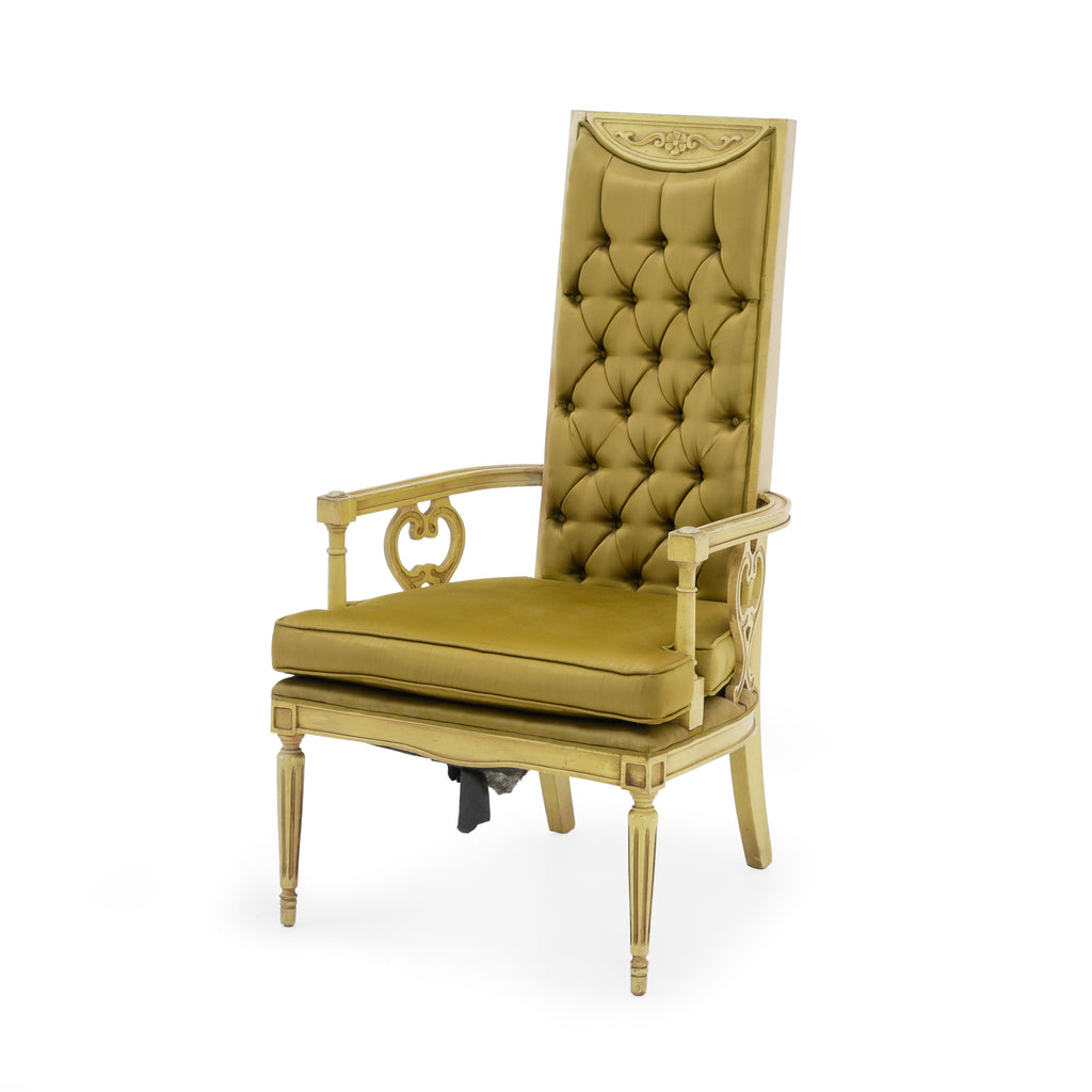 Gilded Wood High-Back Tufted Chartreuse Armchair