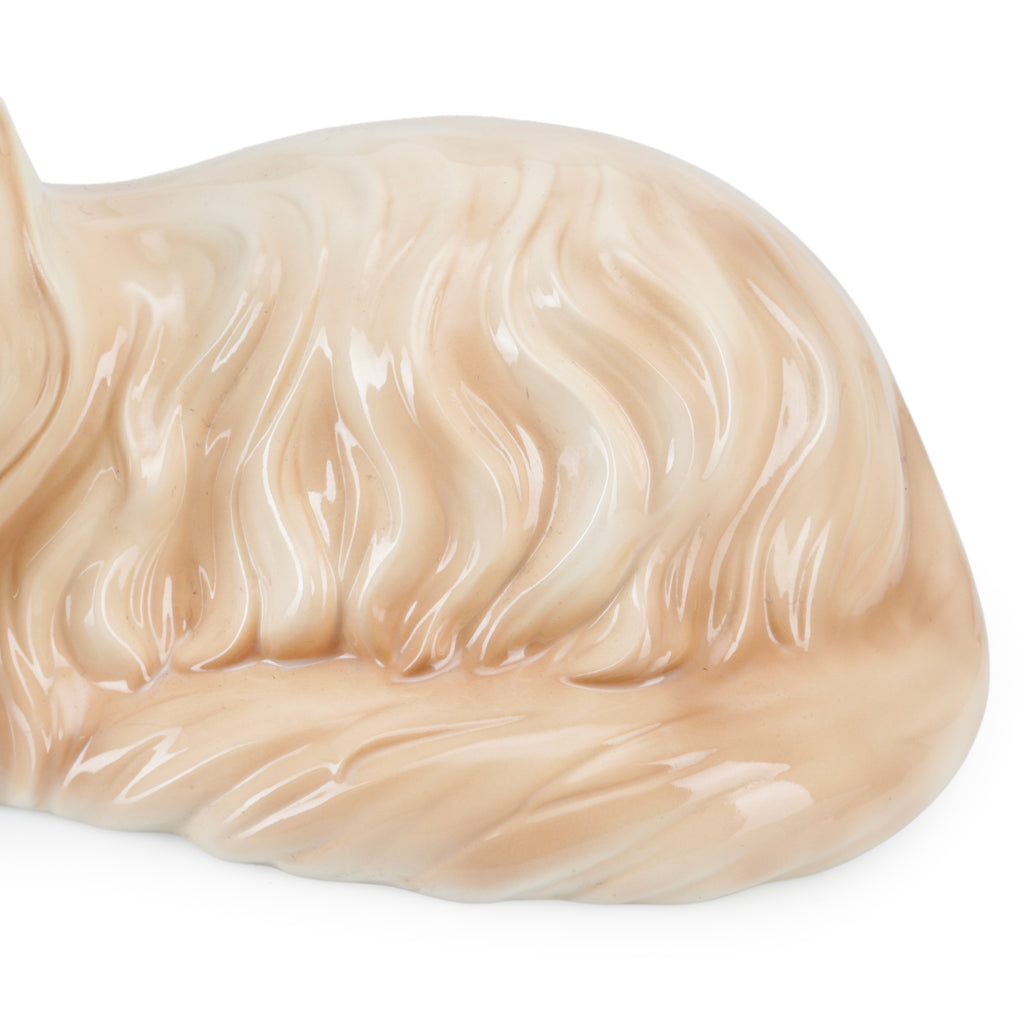 Cream Glazed Ceramic Cat Figurine