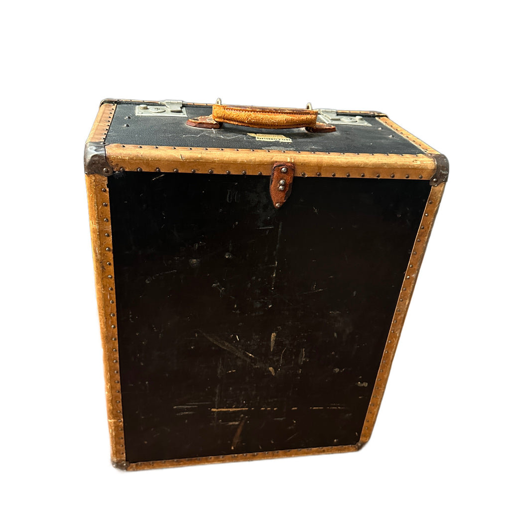 Black Canvas & Tan Leather Steamer Trunk