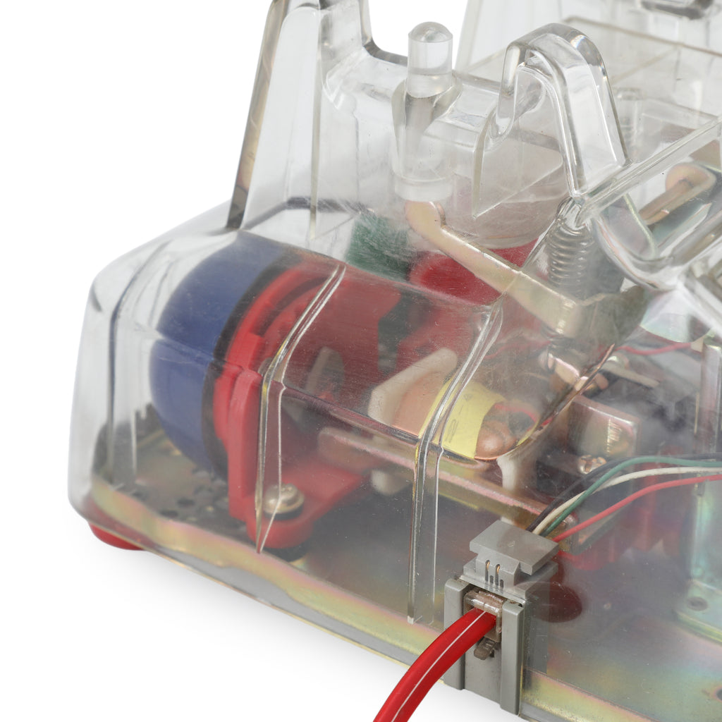 Clear Plastic Push-Button Telephone with Red Coiled Cord