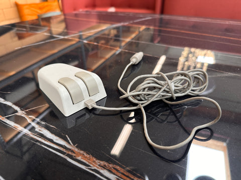 Vintage Beige and Light Gray Plastic Wired Computer Mouse