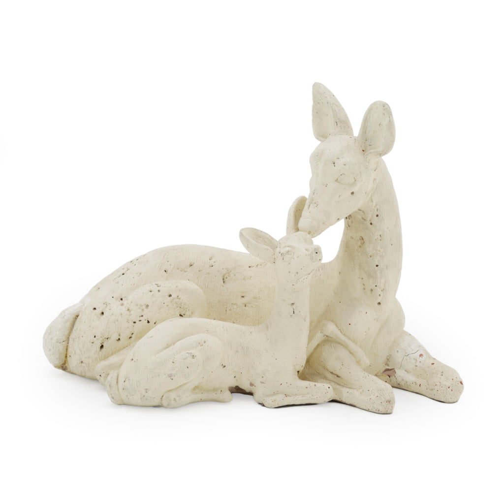 Cream Doe and Fawn Sculpture
