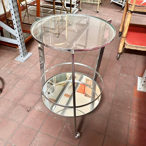 Chrome Round Mirrored Rolling Bar Cart