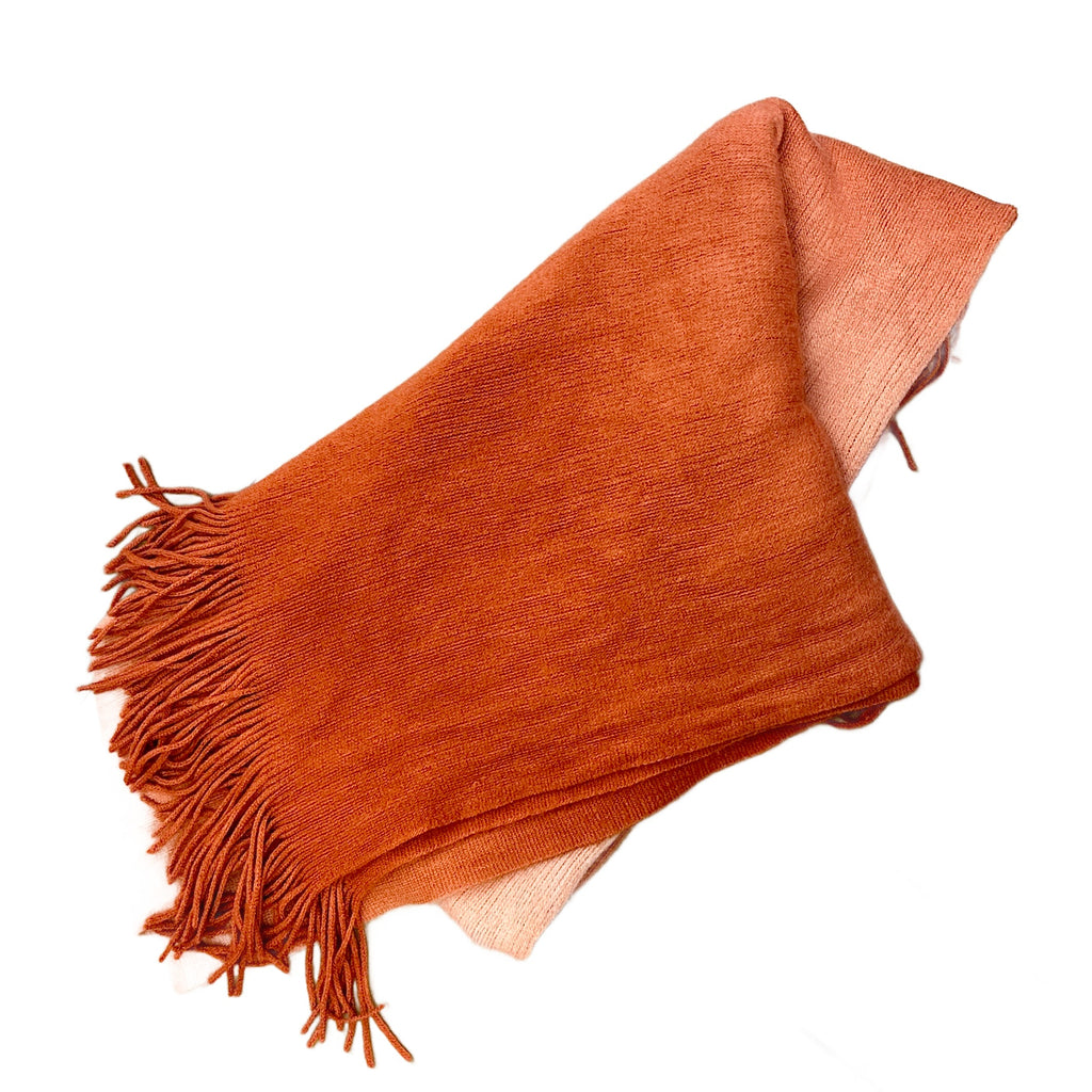 Orange Ombre Knit Fringed Throw Blanket