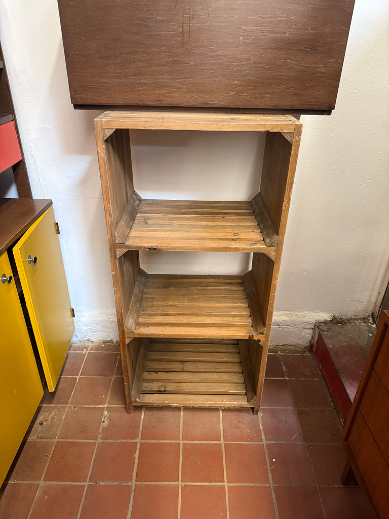Light Brown Slatted Wood 3-Tier Standing Shelf Unit