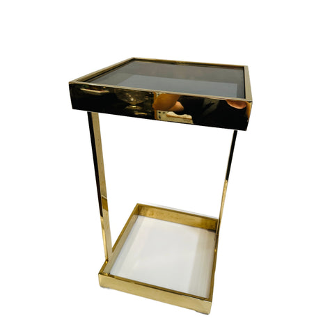 Gold Square Metal and Glass Accent Table