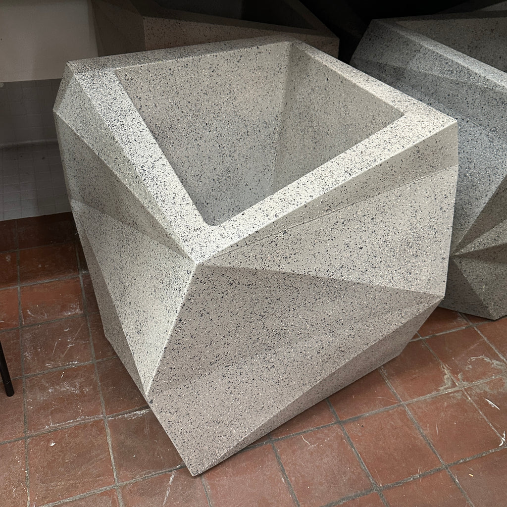 White Speckled Large Geometric Concrete Planter