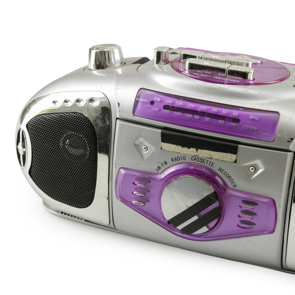 Silver and Purple Portable AM/FM Cassette Boombox