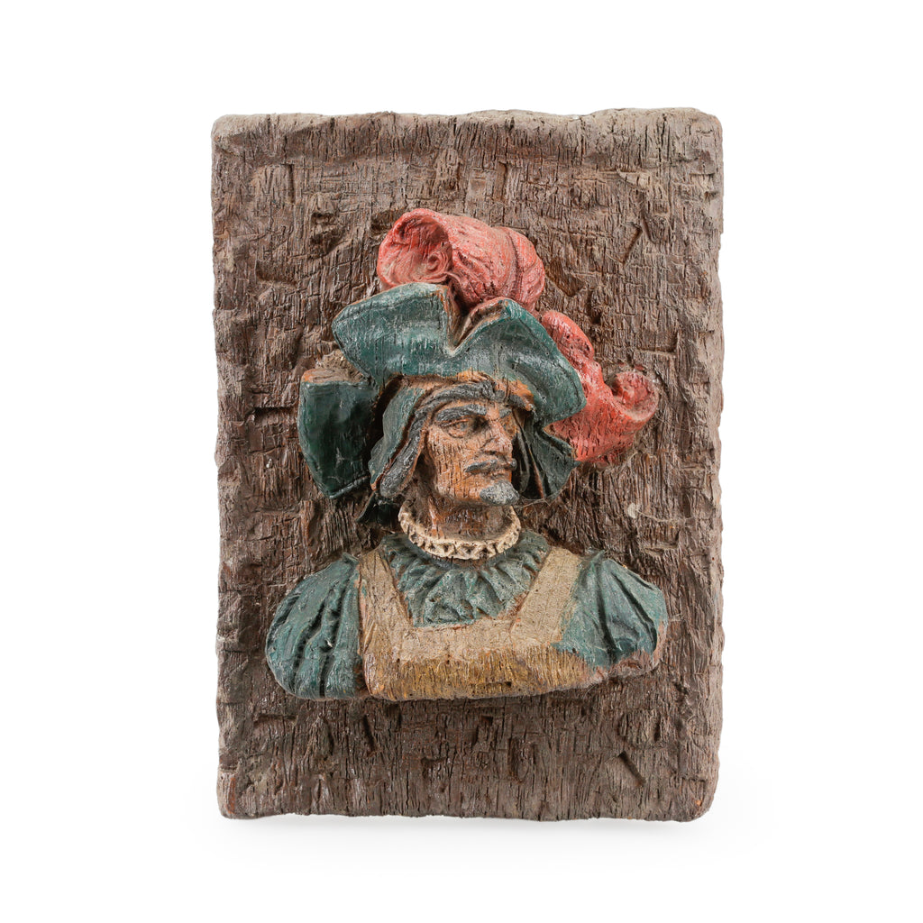 Rustic Carved & Painted Wood Bust Wall Hanging of a Man