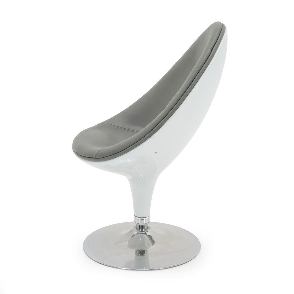 Grey Leather Scoop Accent Chair with White Fiberglass Shell