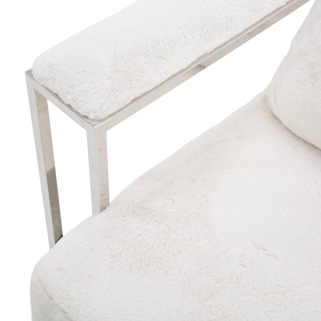White Boucle Armchair with Chrome Frame