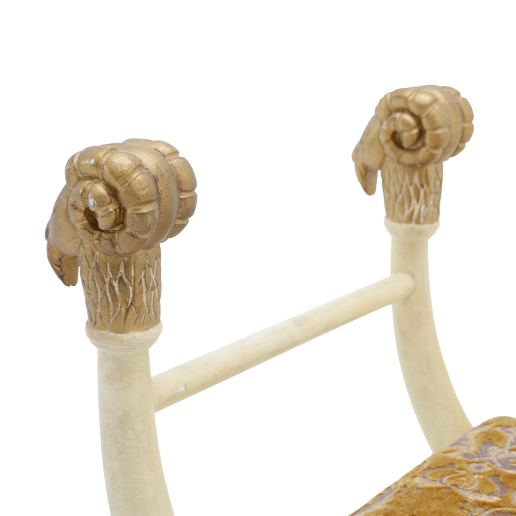 Cream & Gold Wood Curule Bench