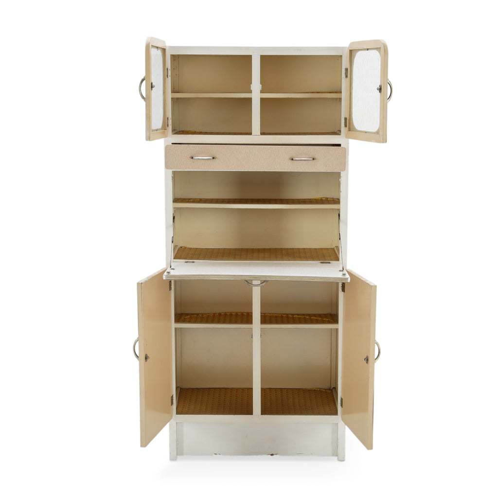Beige and White Mid-Century Kitchen Hutch