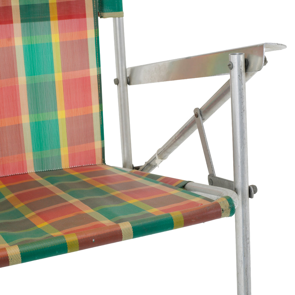 Plaid Fabric and Aluminum Folding Beach/Lawn Chair