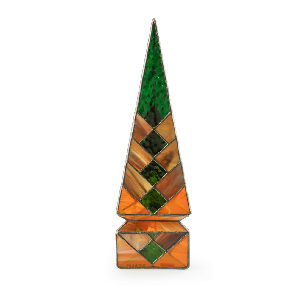 Orange, Green, and Amber Stained Glass Pyramid