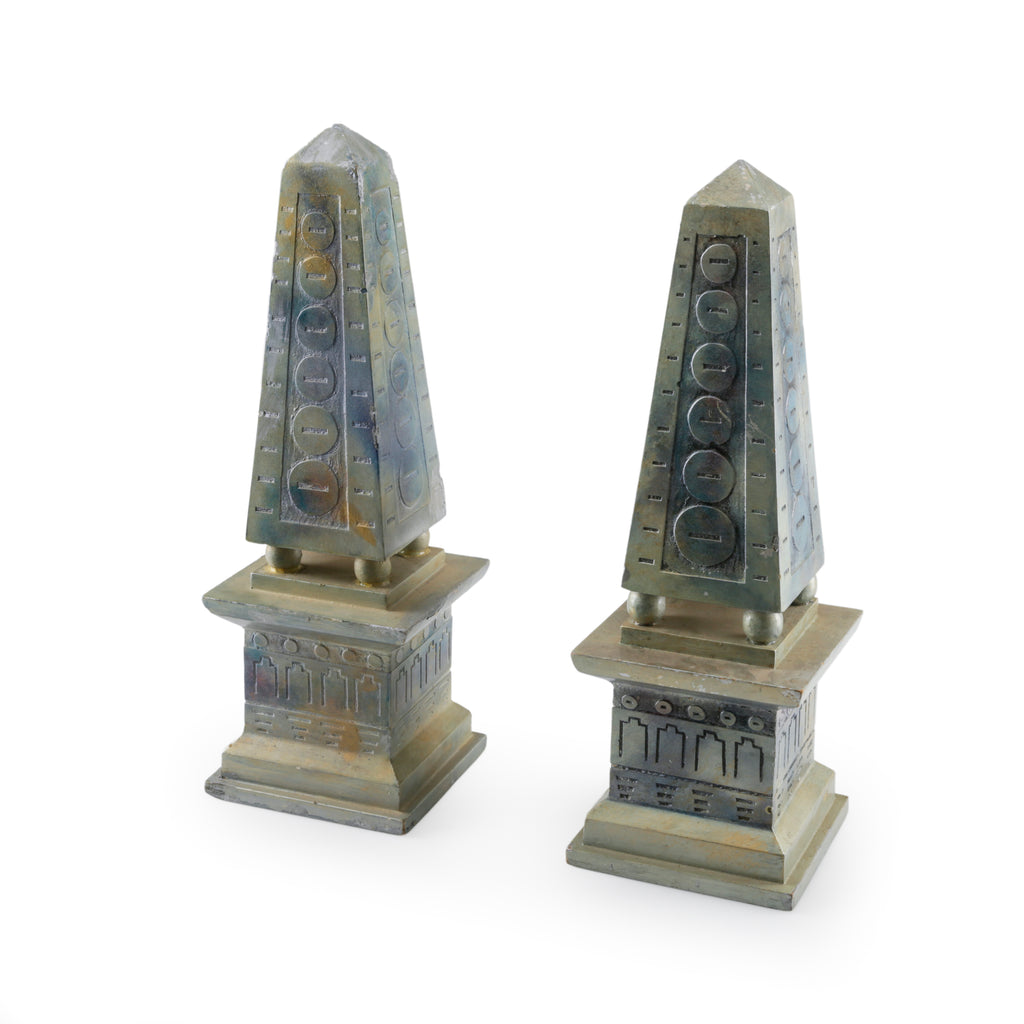 Green Geometric Obelisk Sculpture