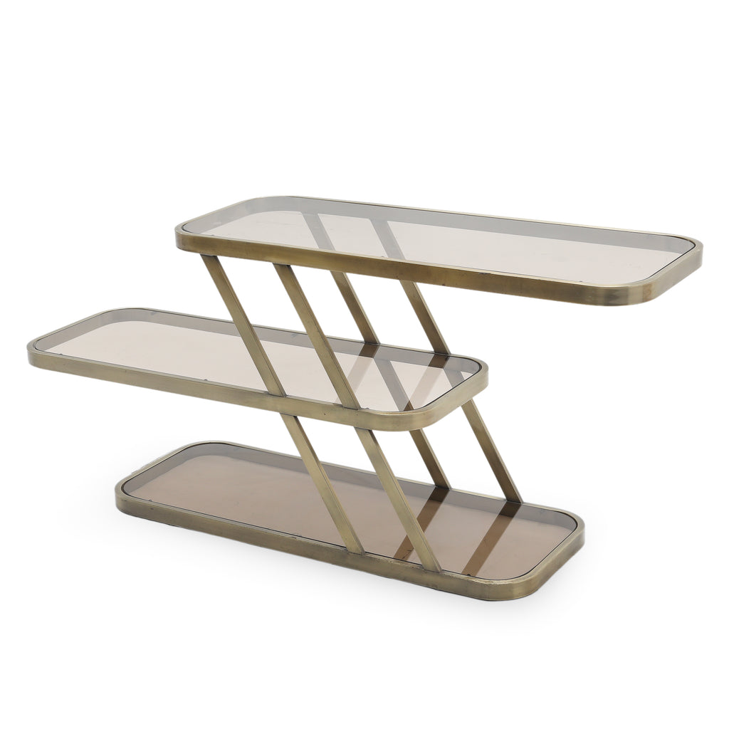 Metal and Smoked Glass Three-Tier Side Table