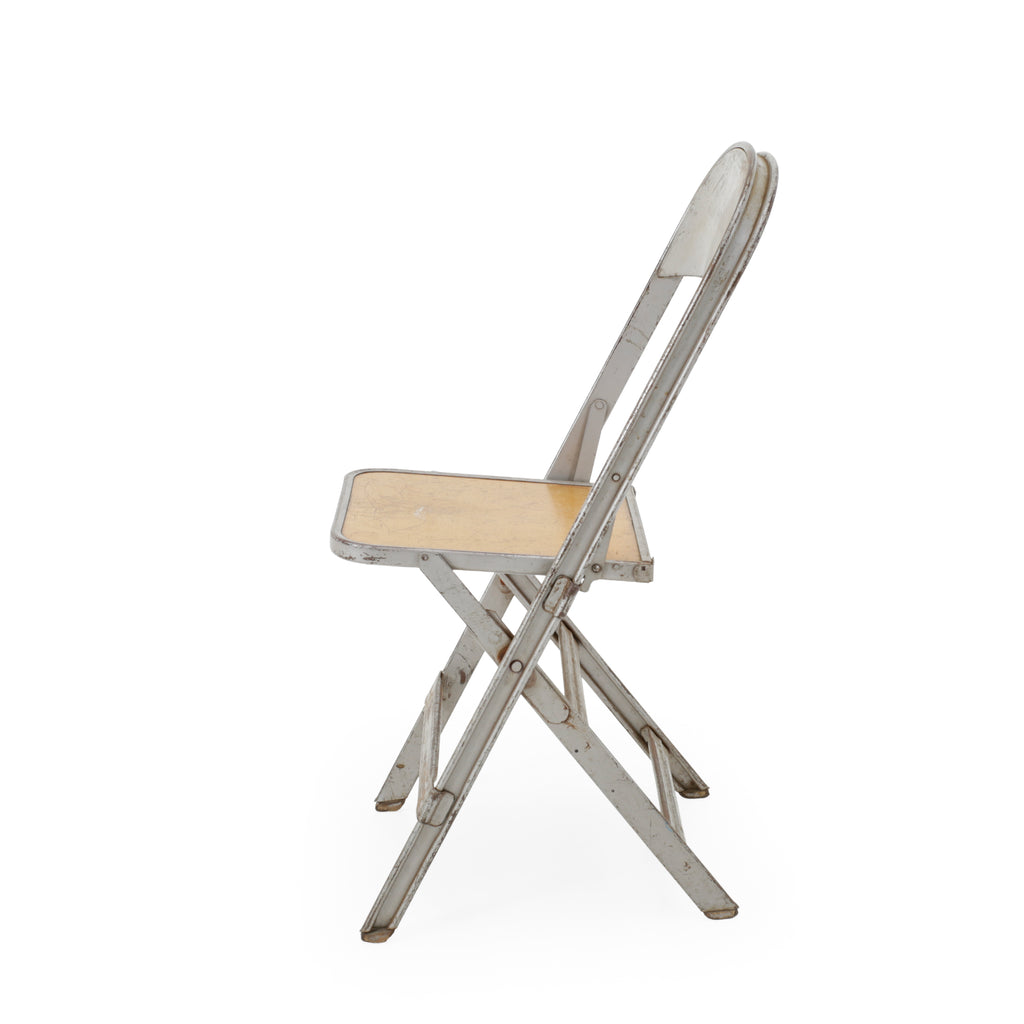 Gray Metal and Beige Wood Folding Chair