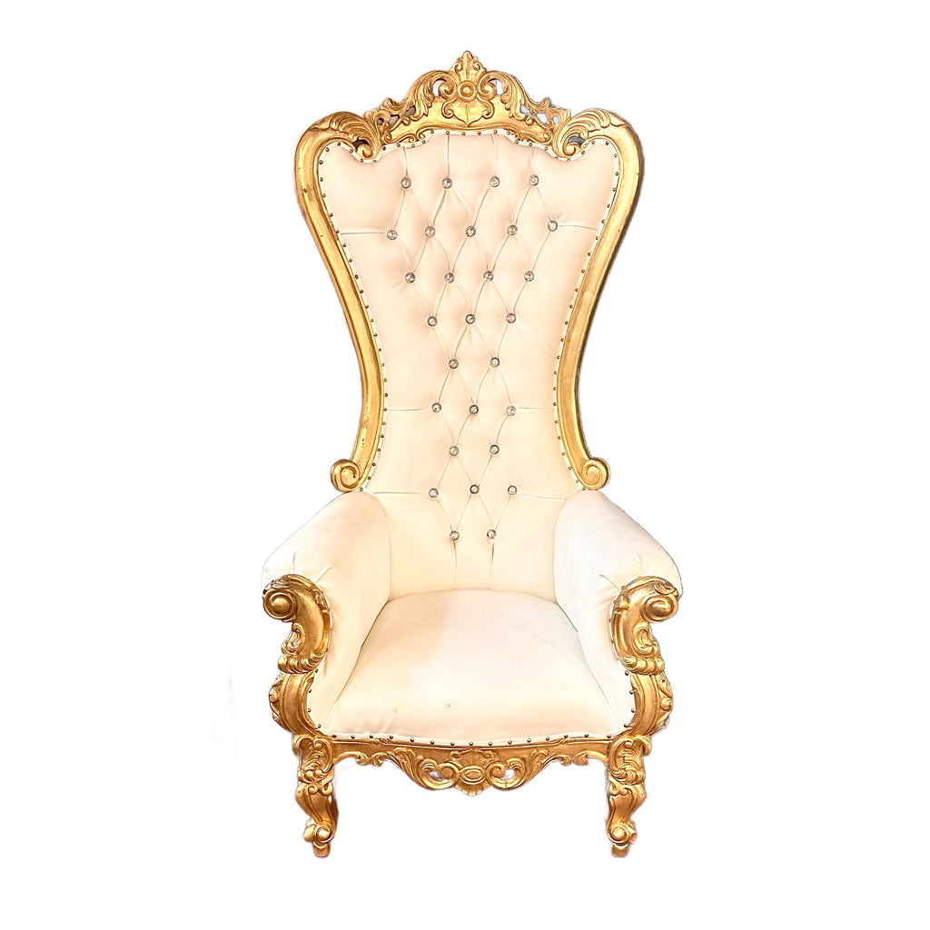 Ornate Gold and Cream Tufted Throne Chair