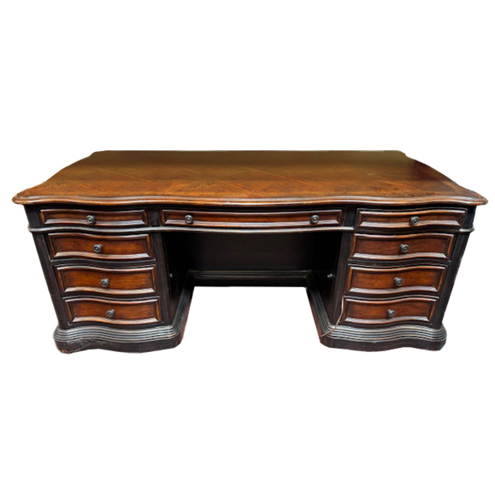 Dark Wood Scalloped Edge Office Desk