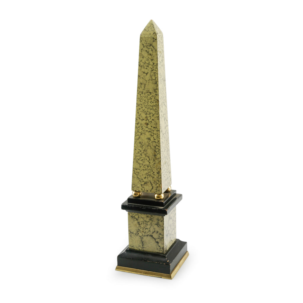 Green Stone Obelisk with Black Base and Brass Accents