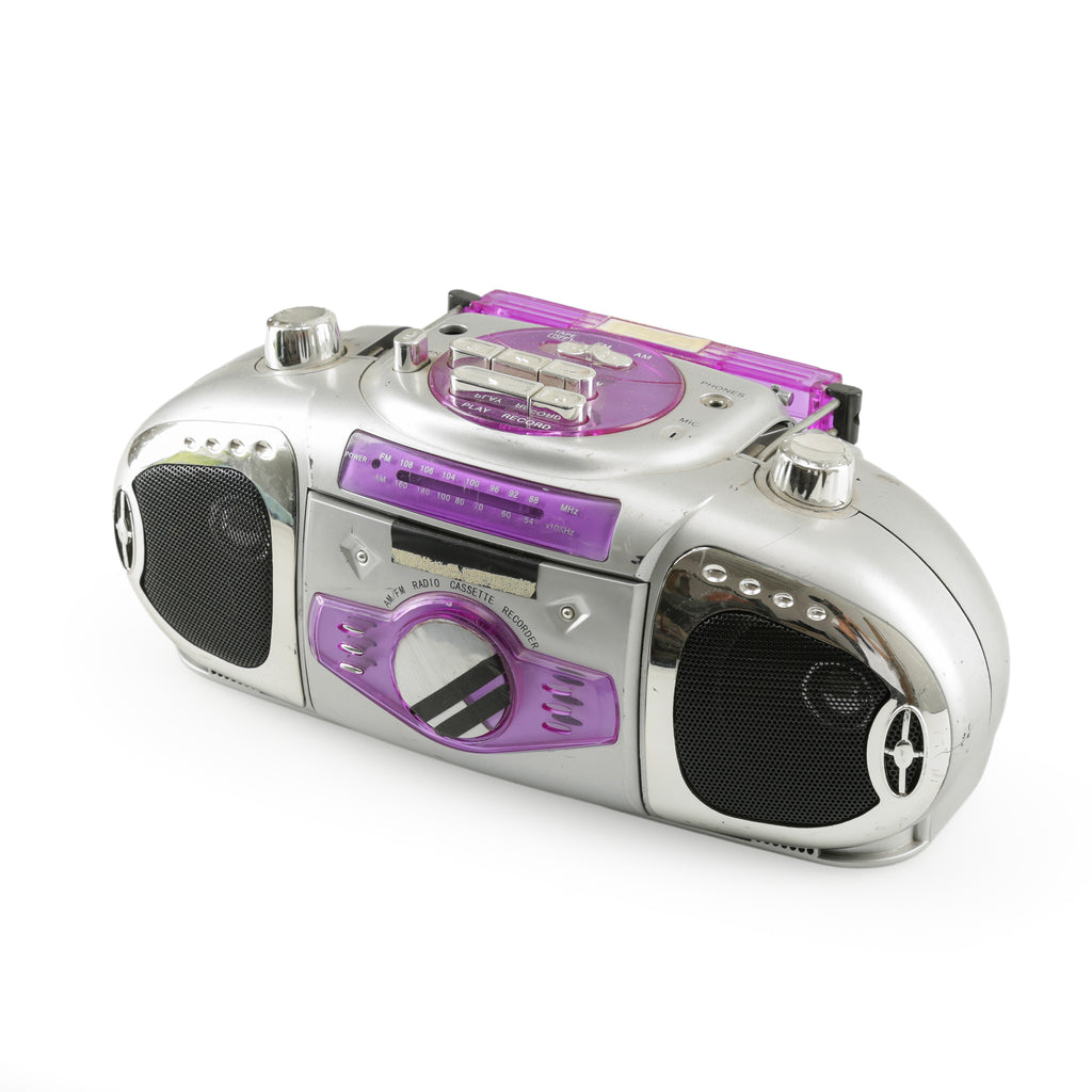 Silver and Purple Portable AM/FM Cassette Boombox