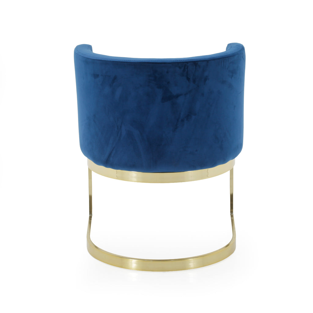 Blue Velvet Accent Chair with Polished Gold Sled Base