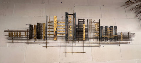 Gold and Bronze City Brutalist Wall Sculpture