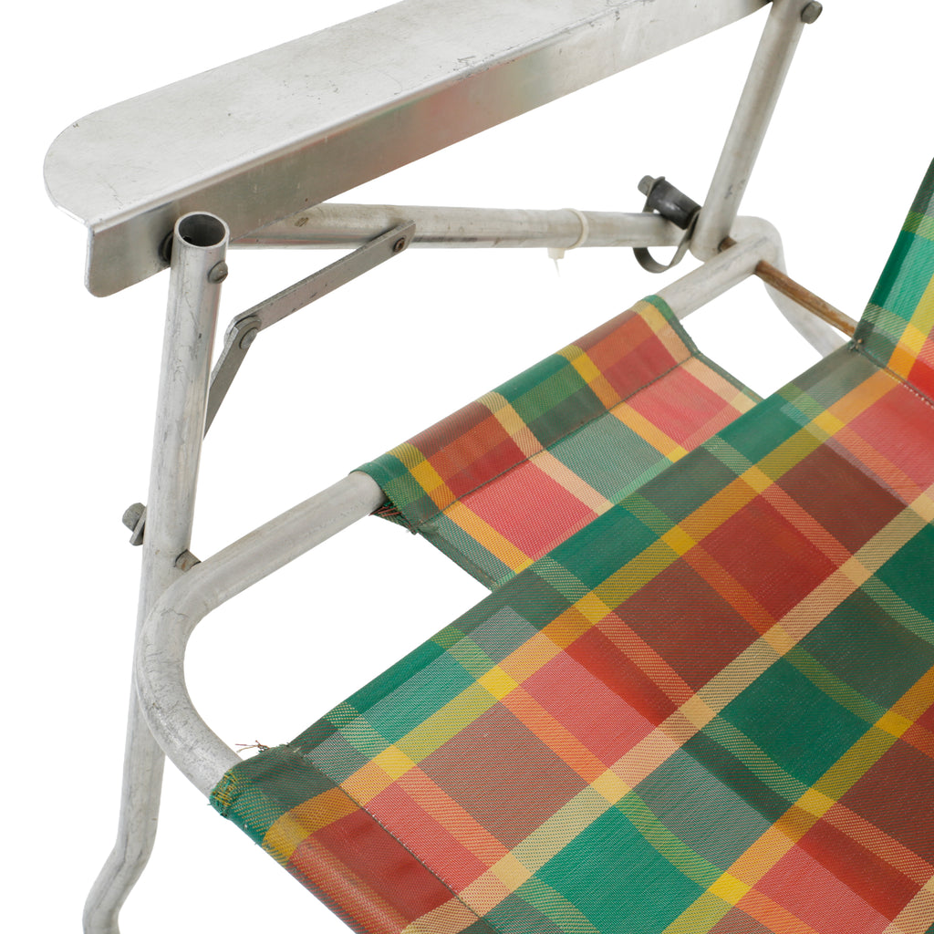 Plaid Fabric and Aluminum Folding Beach/Lawn Chair