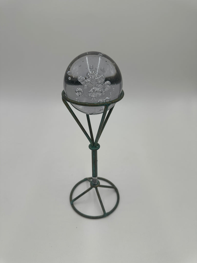 Glass Bubble Sphere on Verdigris Metal Stand