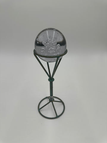 Glass Bubble Sphere on Verdigris Metal Stand