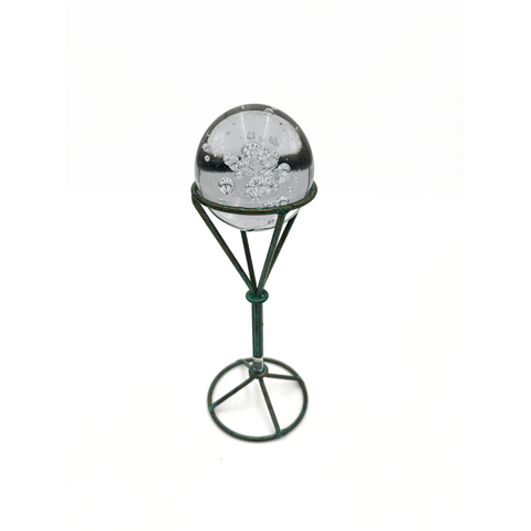 Glass Bubble Sphere on Verdigris Metal Stand