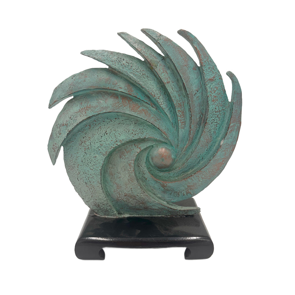 Verdigris Patina Metal Spiral Table Sculpture