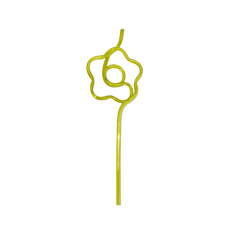 Lime Green Plastic Flower Shaped Novelty Silly Straw