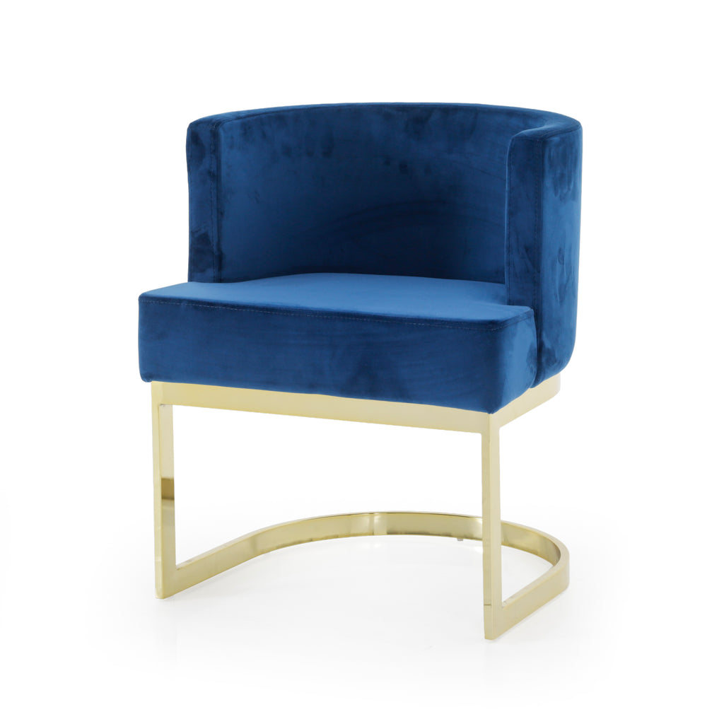 Blue Velvet Accent Chair with Polished Gold Sled Base