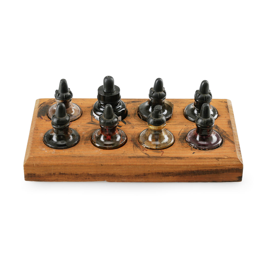 Wooden Tray with Assorted Ink Bottles