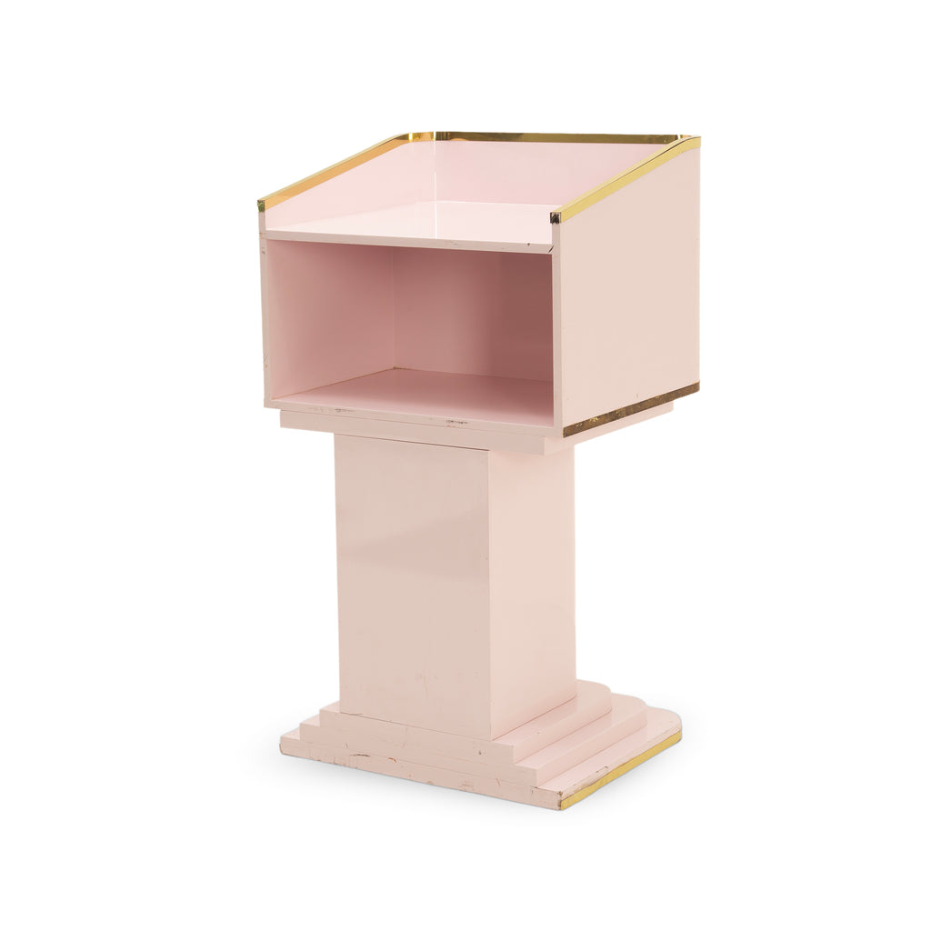 Art Deco Blush Pink Lacquered Cloakroom Display Stand with Gold Trim