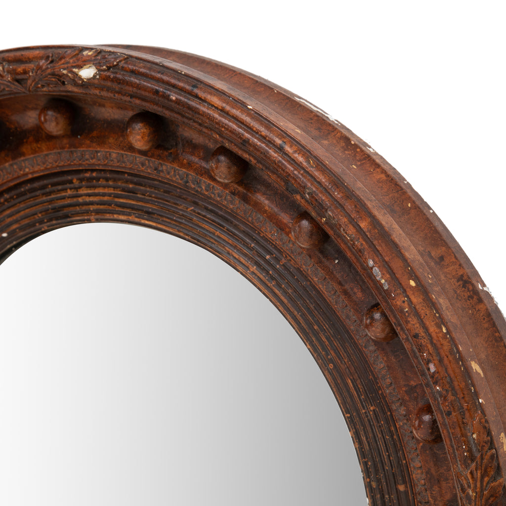 Dark Brown Wood Round Convex Mirror