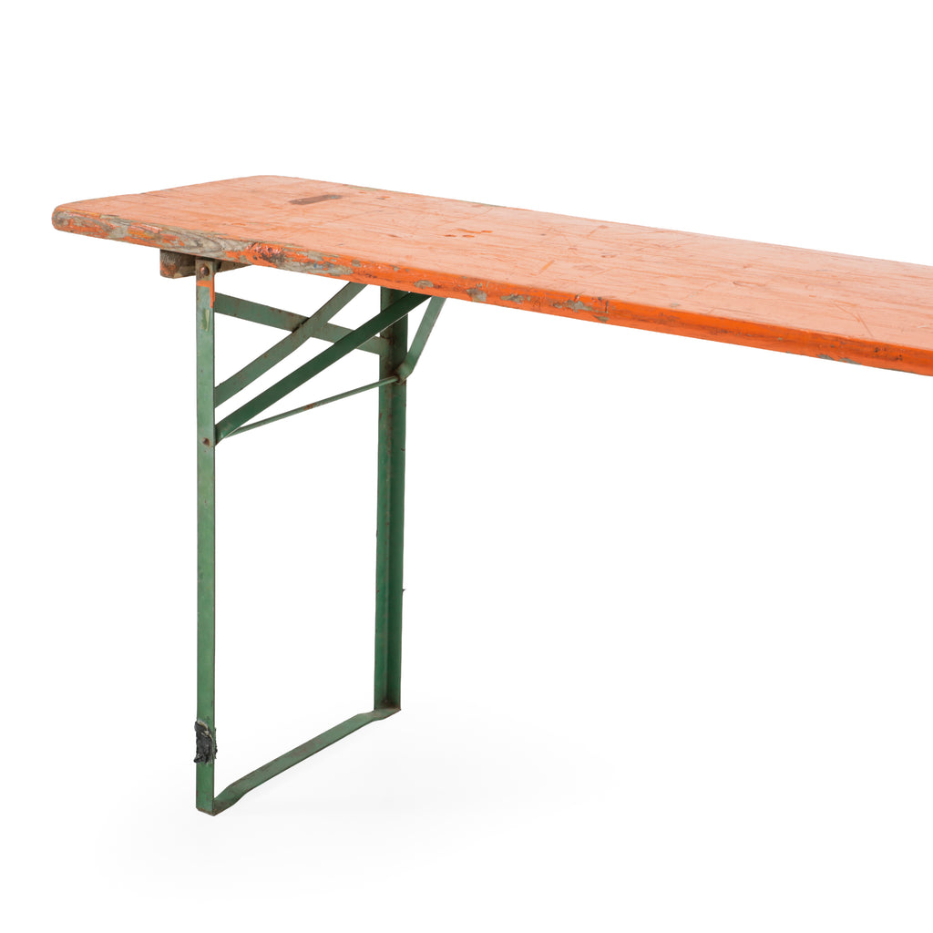 Distressed Orange Wooden Folding Table with Green Metal Legs